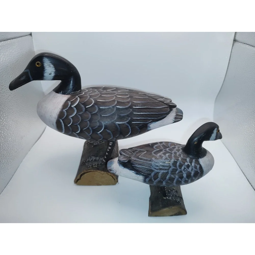 Hand Carved Painted Wooden Mallard Duck Set